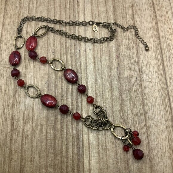 Premier Designs "Caliente" Antiqued Matte Gold Red Necklace - Picture 2 of 5